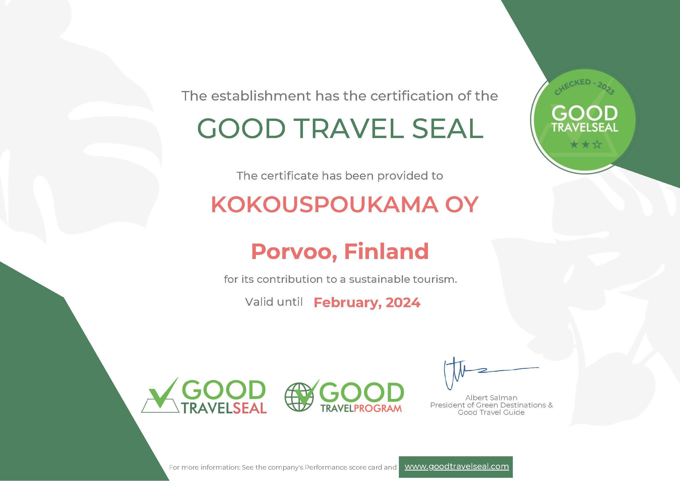 Poukama Good travel seal sertifikaatti