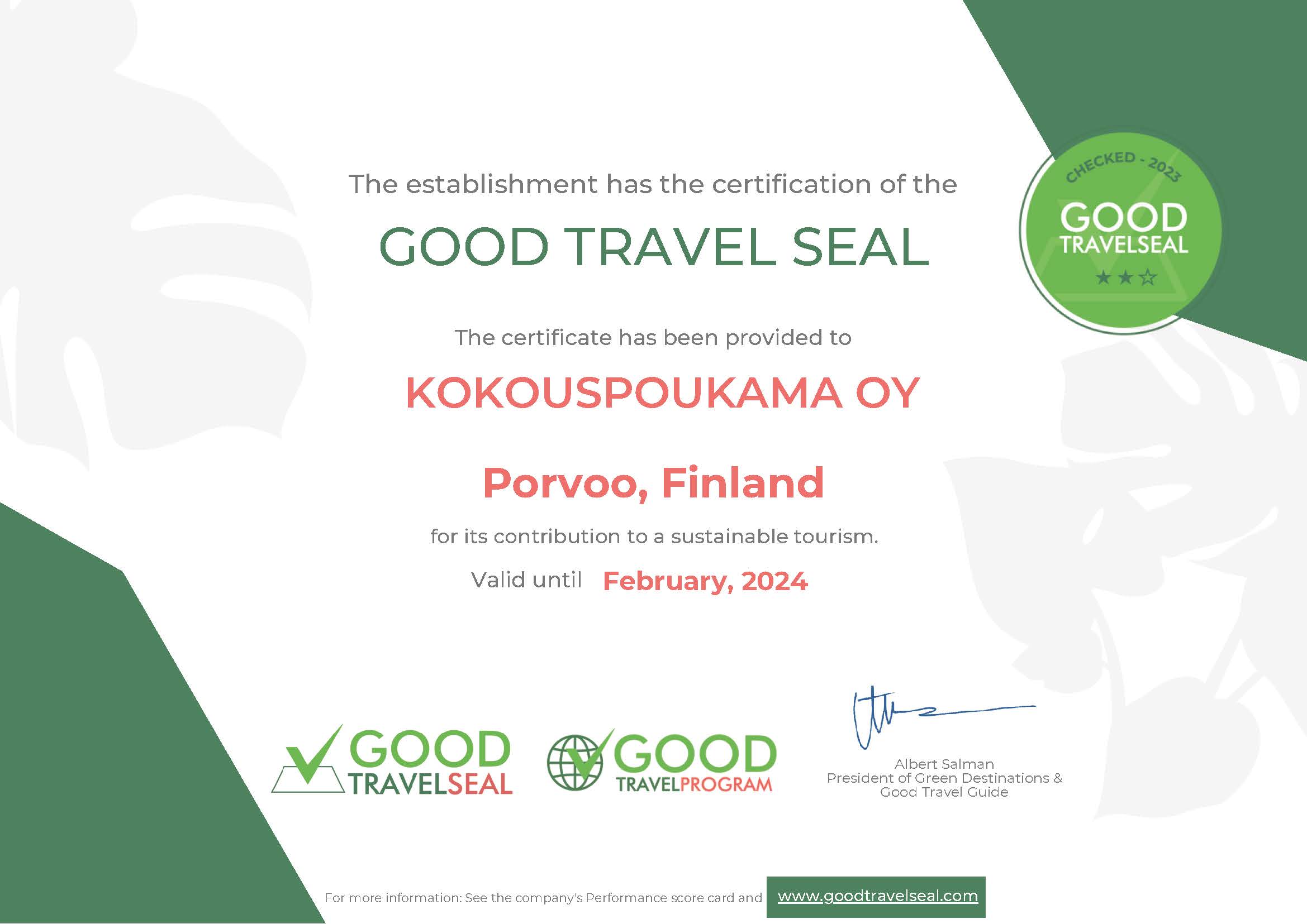 Poukama Good travel seal sertifikaatti