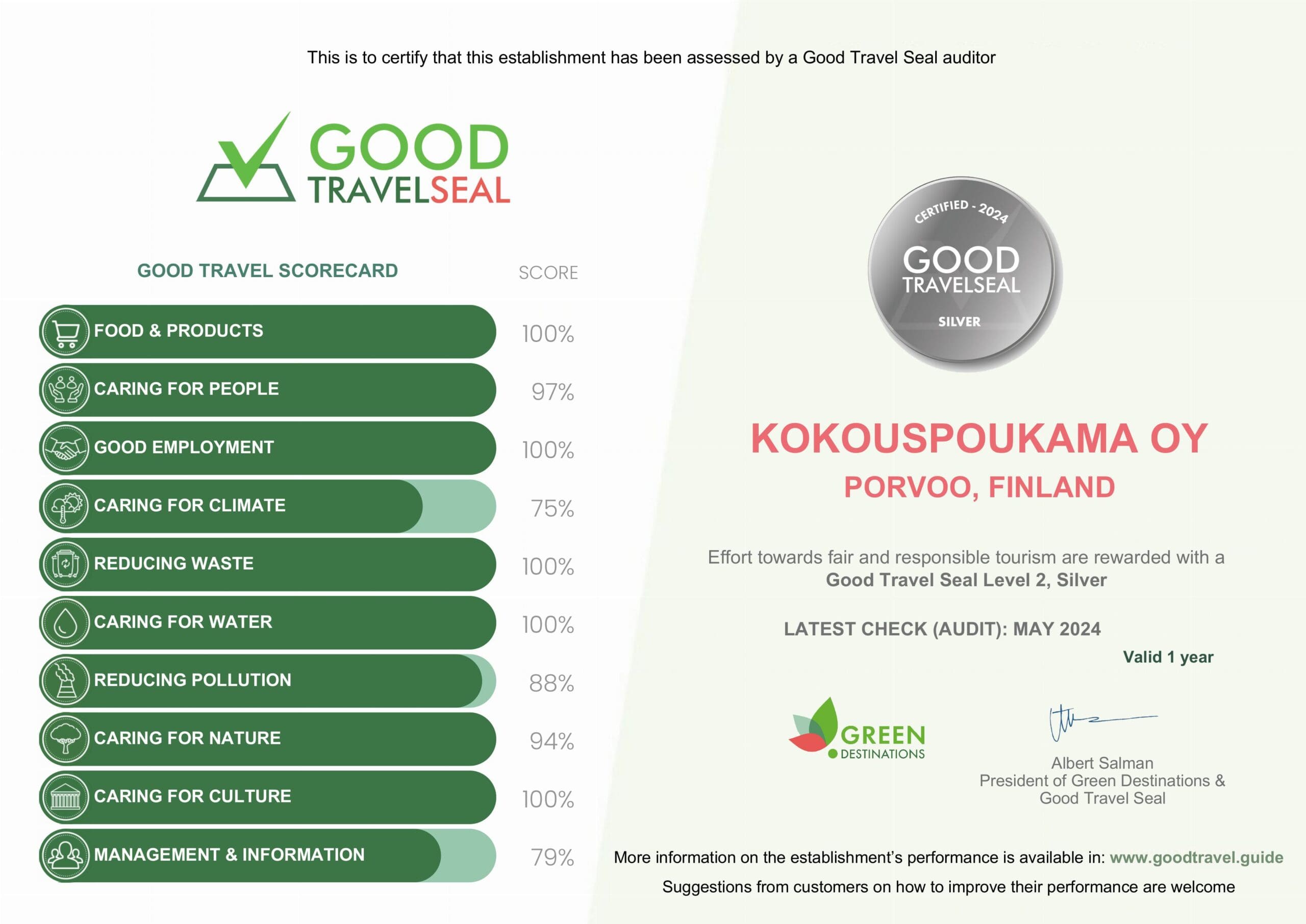 Poukama Good travel seal sertifikaatti